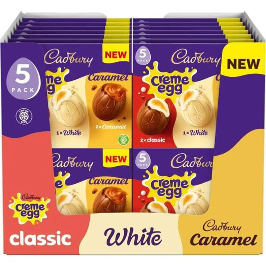 28 x Cadbury Mixed Caramel, White & Creme Egg 5 Pack - 200GM