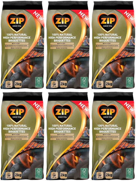 6 x Zip Charcoal Briquettes 2Kg