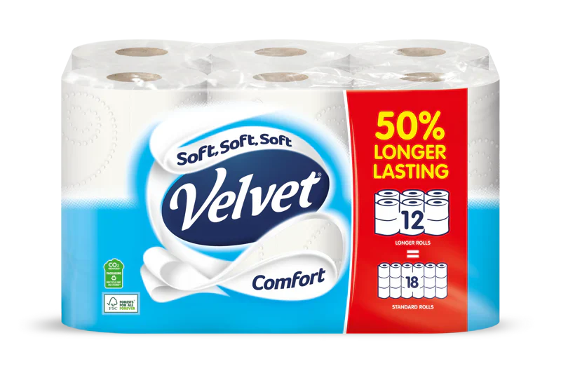 5 x Velvet Comfort Toilet Roll 6 Rolls 50% Longer Lasting