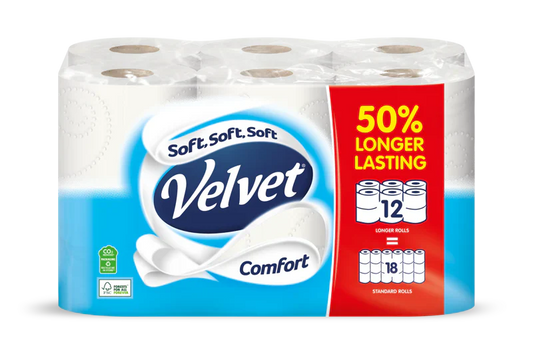 5 x Velvet Comfort Toilet Roll 6 Rolls 50% Longer Lasting