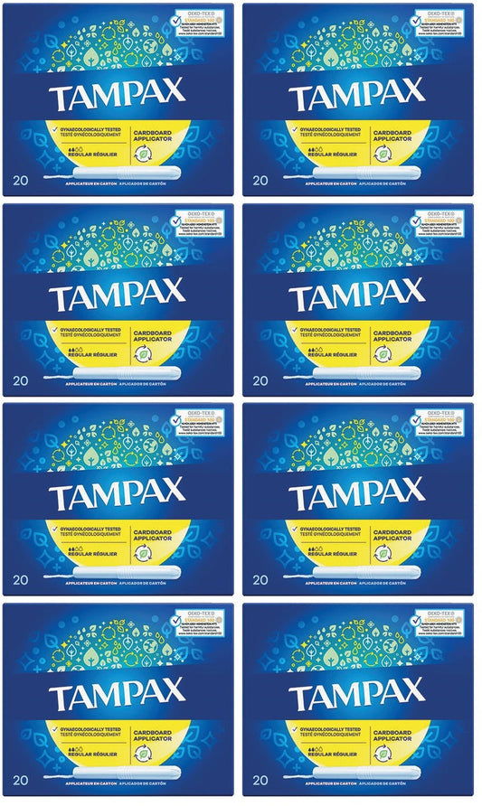 8 x Tampax Regular Tampons With Cardboard Applicator 20 Count