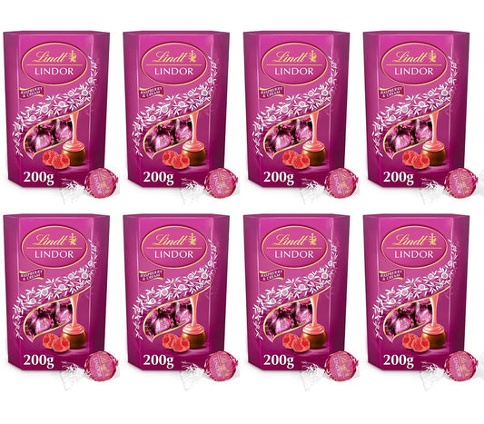 8 x Lindt Lindor Raspberry & Cream Box Cornet - 200GM