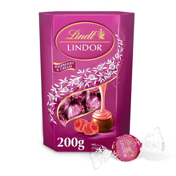 8 x Lindt Lindor Raspberry & Cream Box Cornet - 200GM