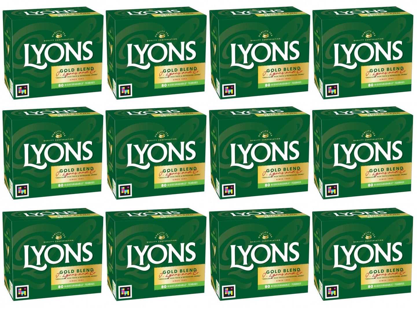 12 x Lyons 80 Gold Blend Biodegradable Teabags 232G