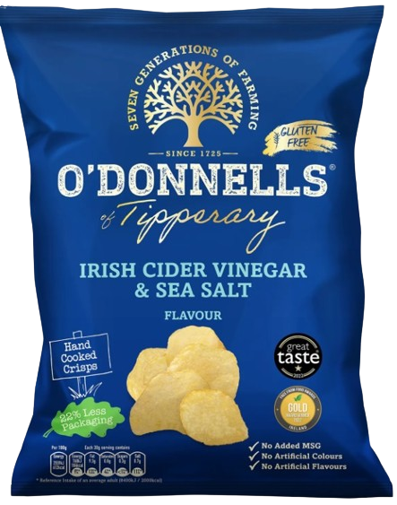 12 x O Donnells Irish Cider Vinegar & Sea Salt Crisps 125G