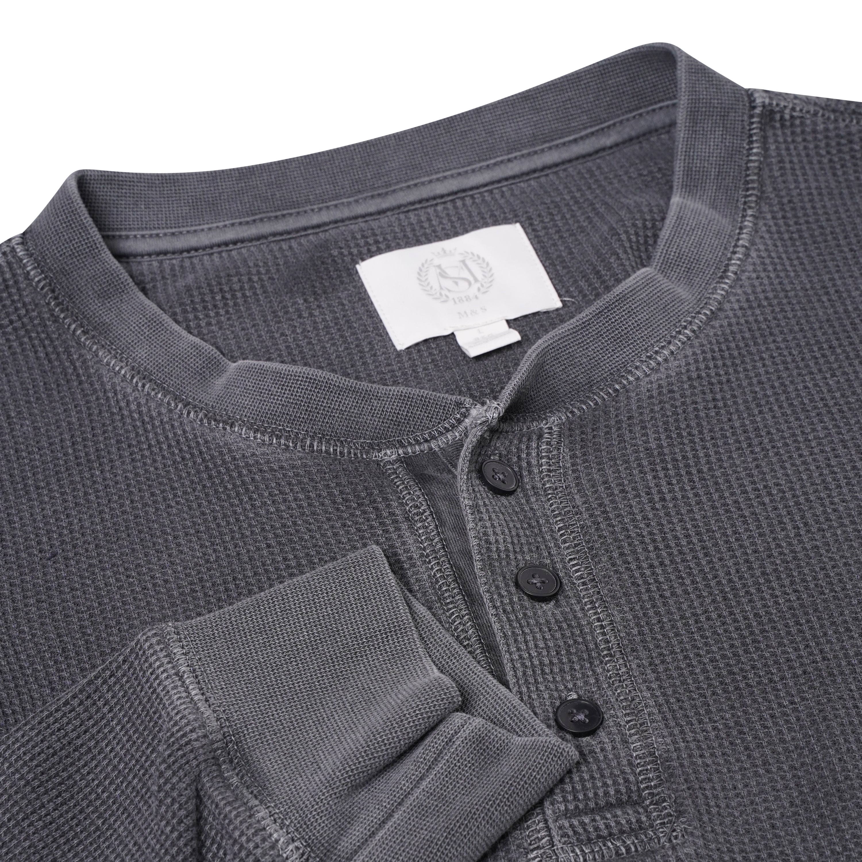 M&S Henley Waffle Long Sleeve Top