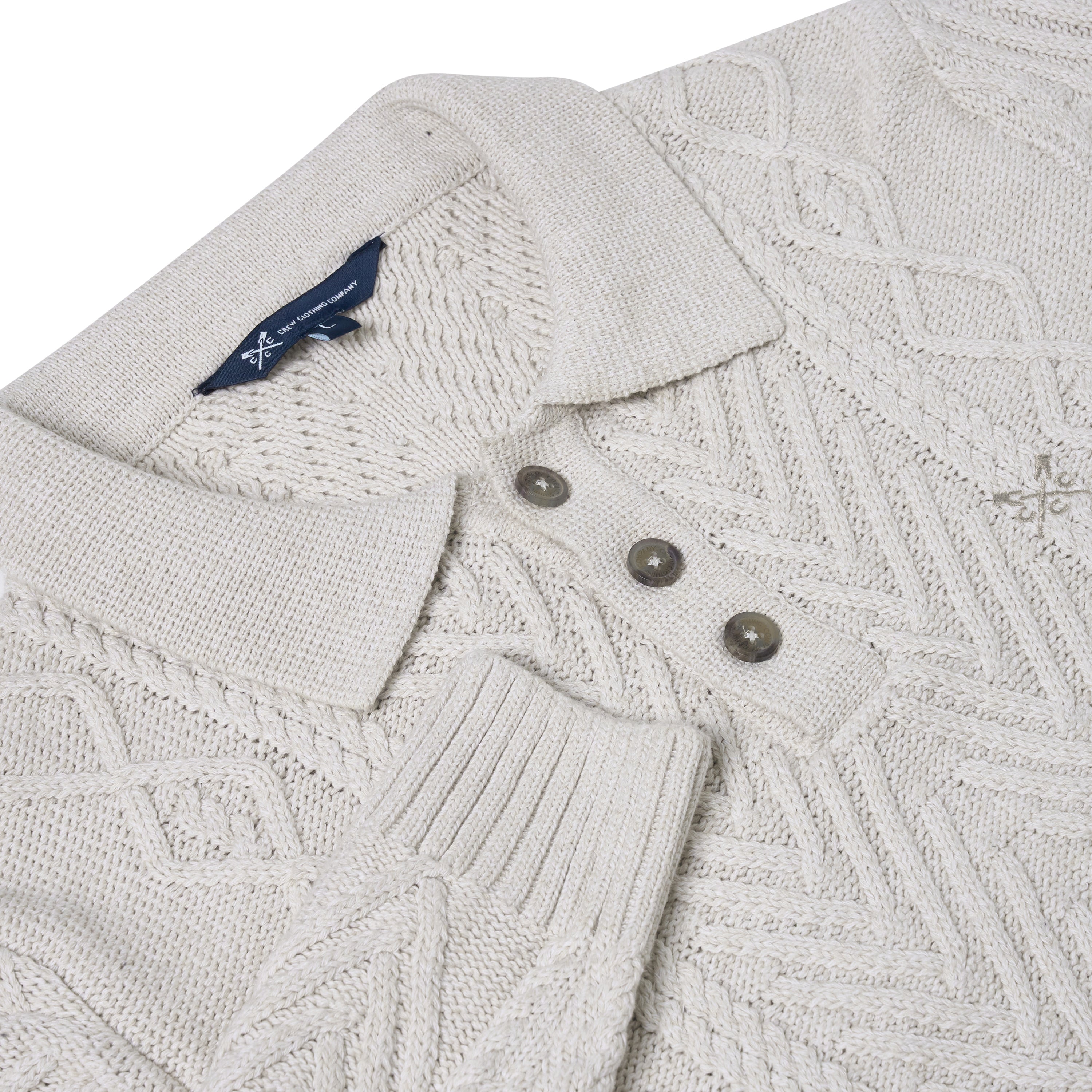 Crew Clothing Company Cable Knit Button Neck Jumper