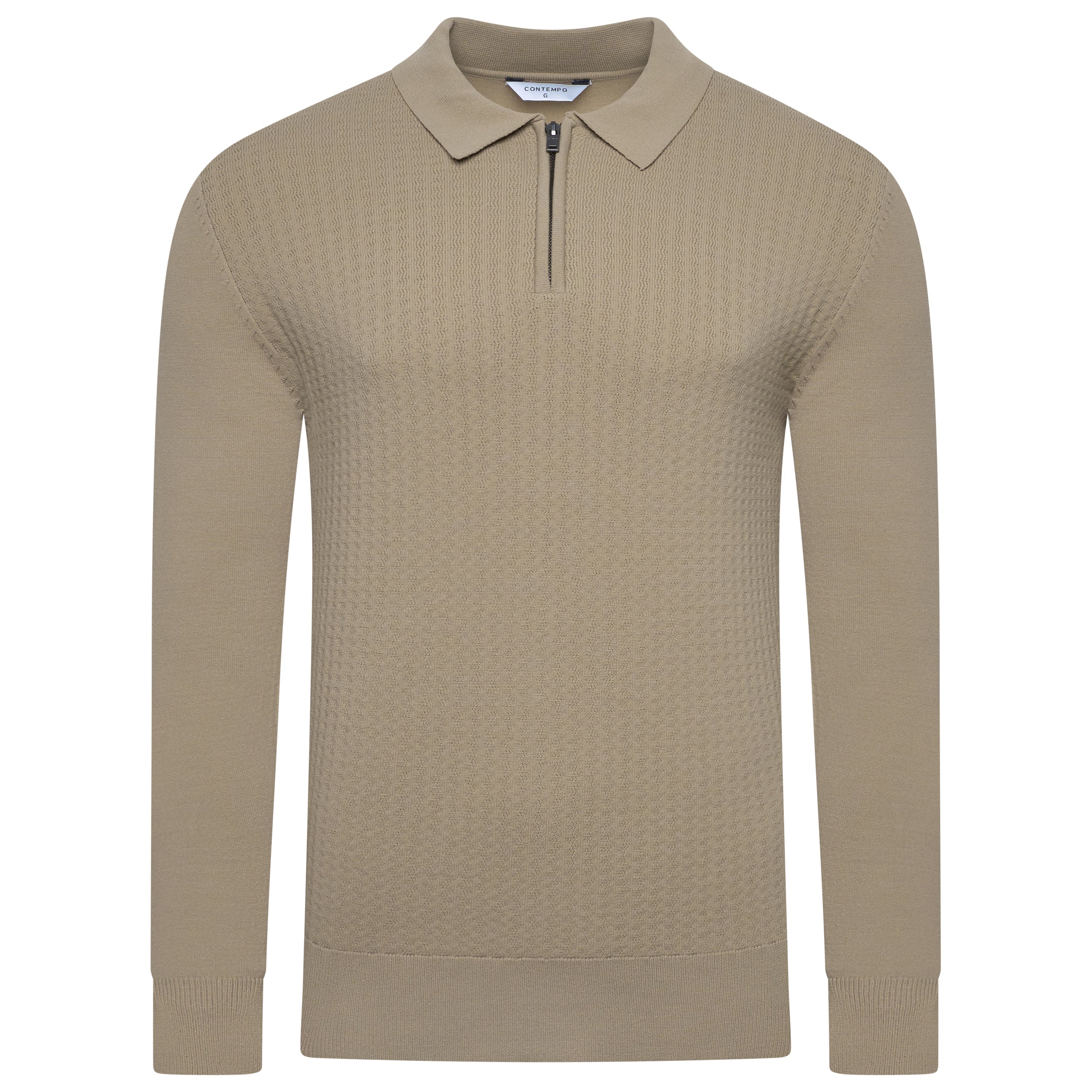 Contempo Half Zip Stretch Ribbed Polo Jumper