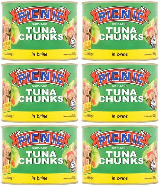 6 x Picnic Skipjack Tuna Chunks In Brine 1880G