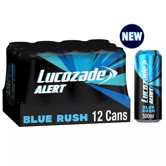 12 x Lucozade Alert Energy Drink Blue Rush 500Ml