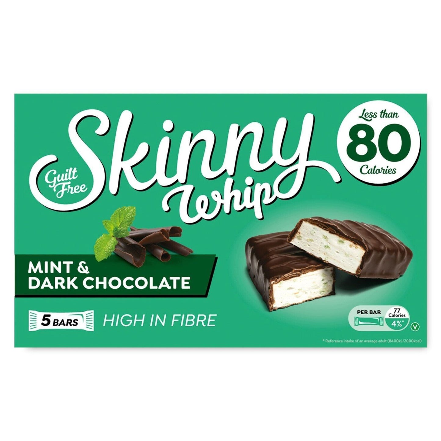 10 x Skinny Whip Mint &amp; Dark Choc Snack Bars 5 Pk 5X25Gm