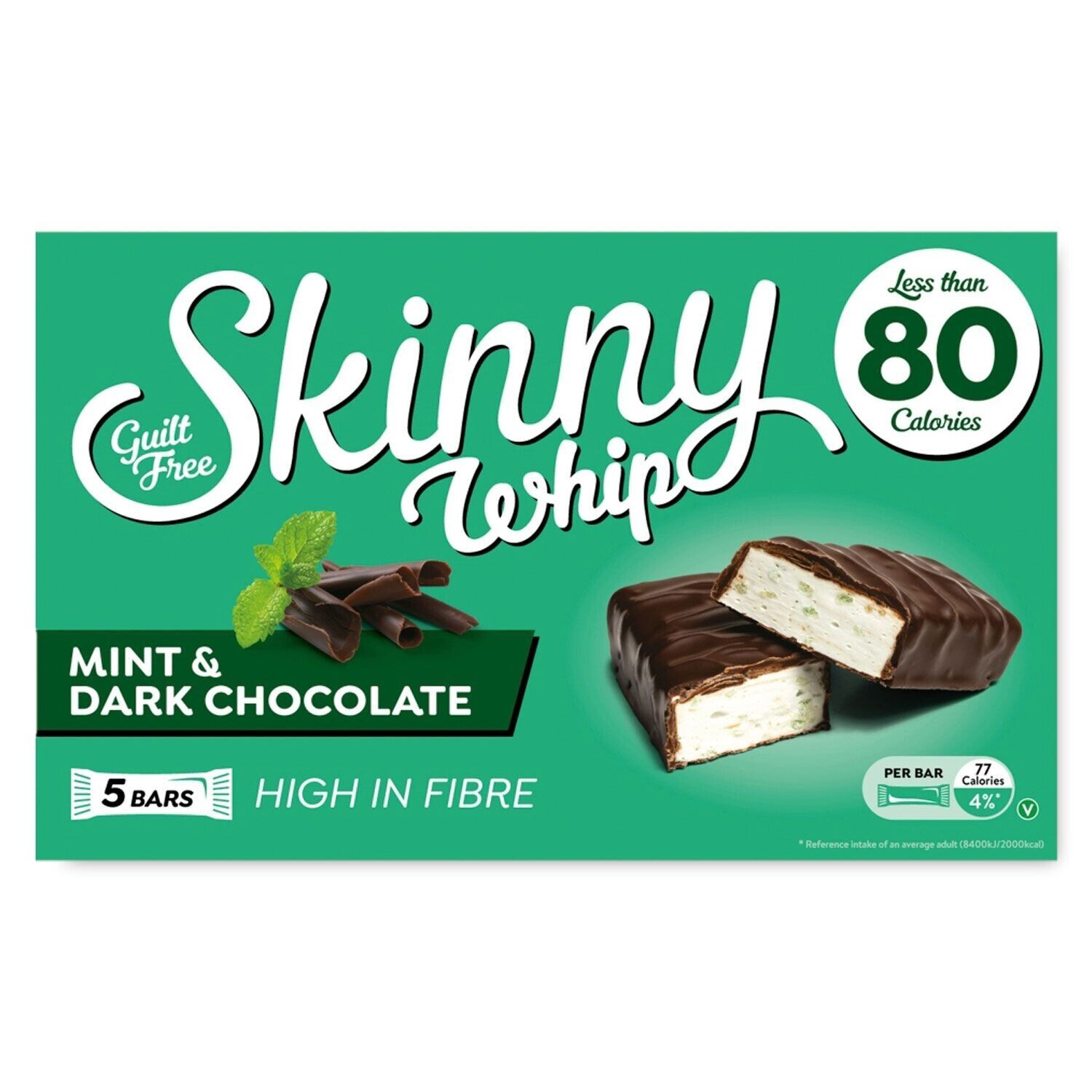 10 x Skinny Whip Mint &amp; Dark Choc Snack Bars 5 Pk 5X25Gm