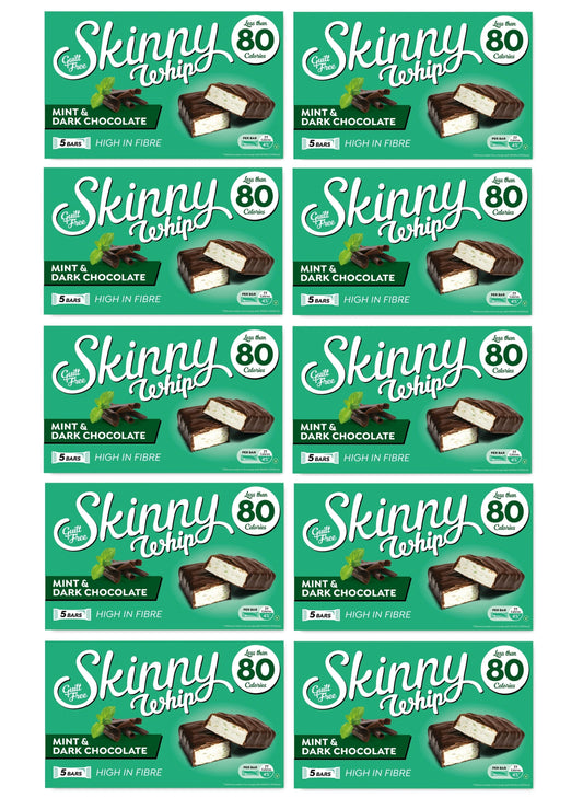 10 x Skinny Whip Mint &amp; Dark Choc Snack Bars 5 Pk 5X25Gm