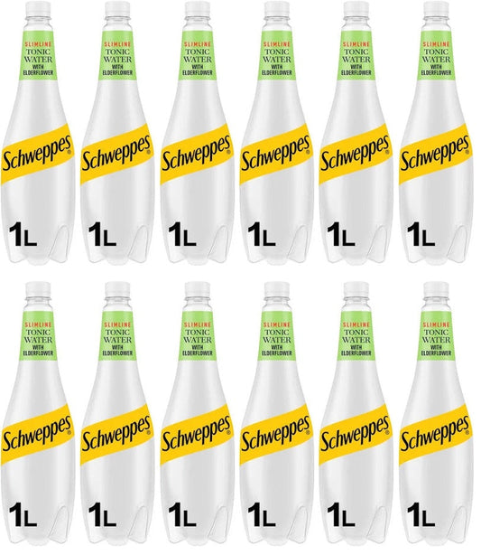 12 x Schweppes Slimline Elderflower Tonic Water 1L
