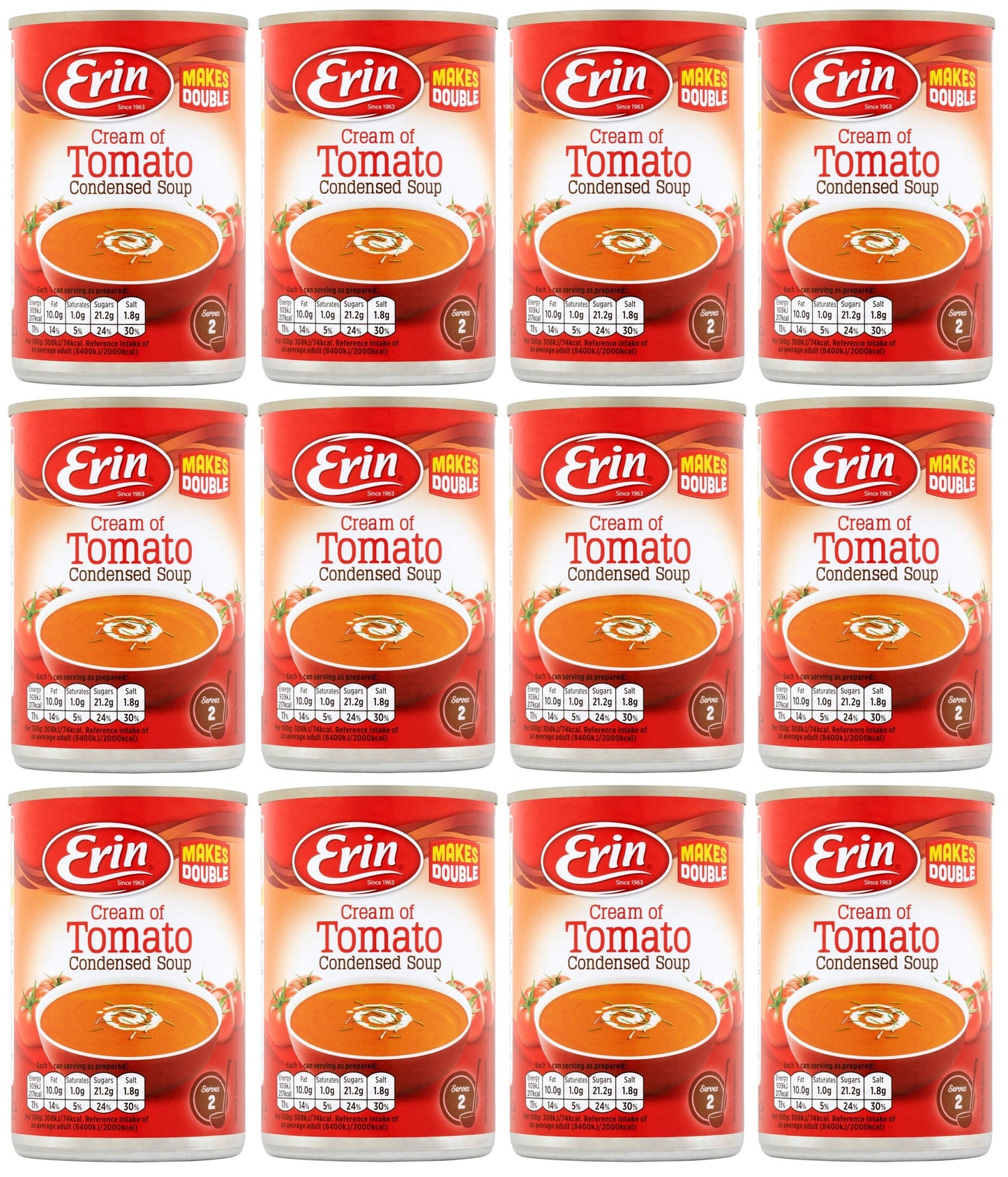 12 x Erin Cream Of Tomato Condensed Soup 295G