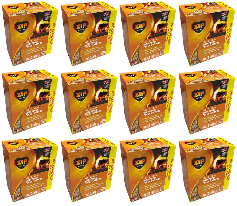 12 x Zip Individually Wrapped Firelighters 20 Cubes